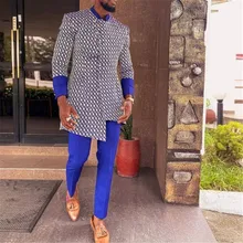 

Men Casual Leisure African Style Shirt Long Sleeve Geometry Printing Patchwork Pullover Loose Mid-length Spring Fall Male Tops