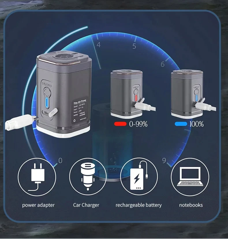 Portable Air Pump Camping Mattress Wireless Inflator Rechargeable Air Cushion Inflator Hiking Air Cushion Inflator/Deflator Pump
