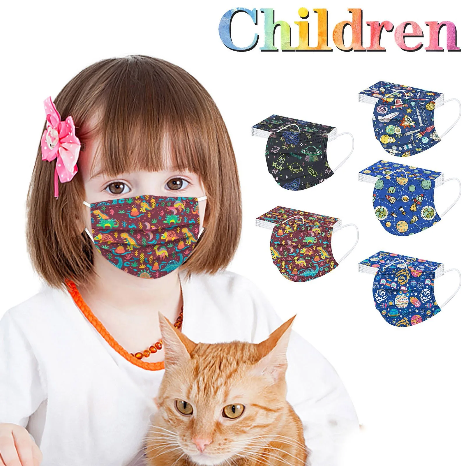 Children's Three-Layer Protective Dust-Proof Cartoon Print Disposable Mask Outdoor Dust-Proof Face Protective Mask