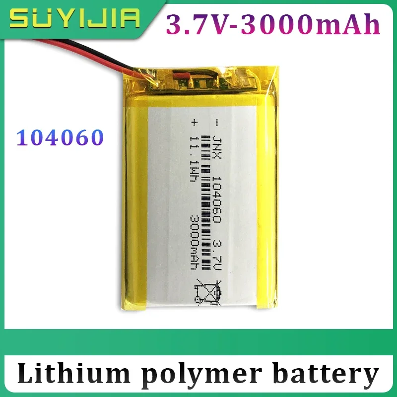 

3.7V Polymer Lithium Battery 104060 3000mAh Suitable for Bluetooth Speaker Floor Lamp Shaver Battery Locator Doorbell Humidifier
