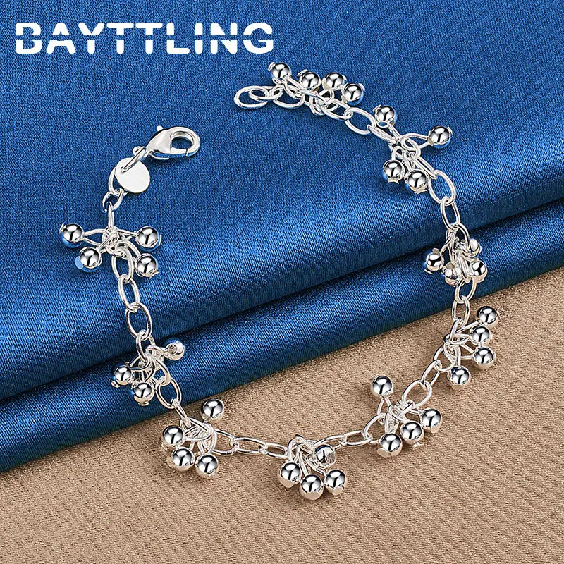 

New Fine 925 Sterling Silver 8 Inches Tassel Bead Chain Bracelet For Women Wedding Fashion Party Jewelry Accessories Charm