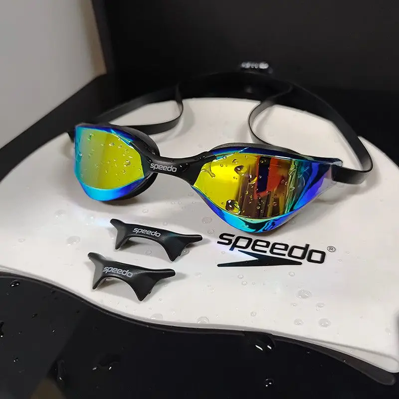 2300 black gold swimming goggles + white swimming cap