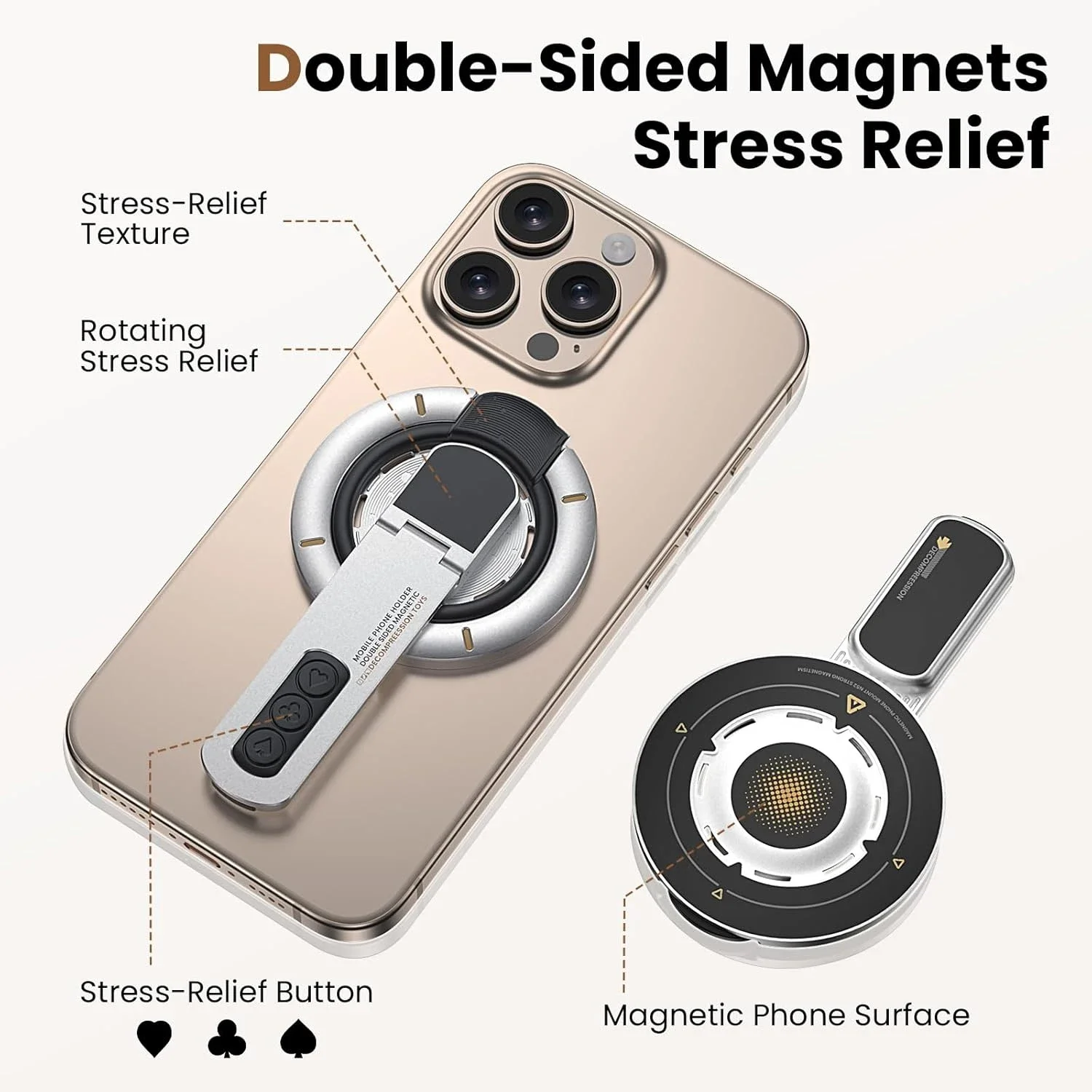 Premium Double-Sided Magnetic Phone Ring Stand with 360° Rotation and Decompression Features