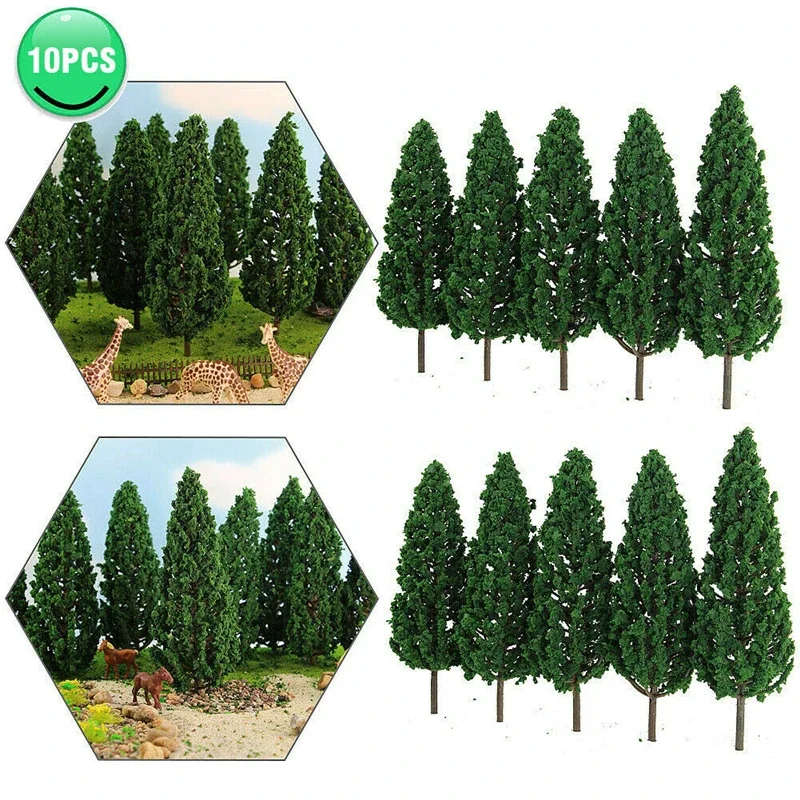 

10Pcs 1/25 Railroad Layout Diorama Wargame Scenery Pine Trees 1:25 Model Train Railway Building Green Model Tree for O G Scale