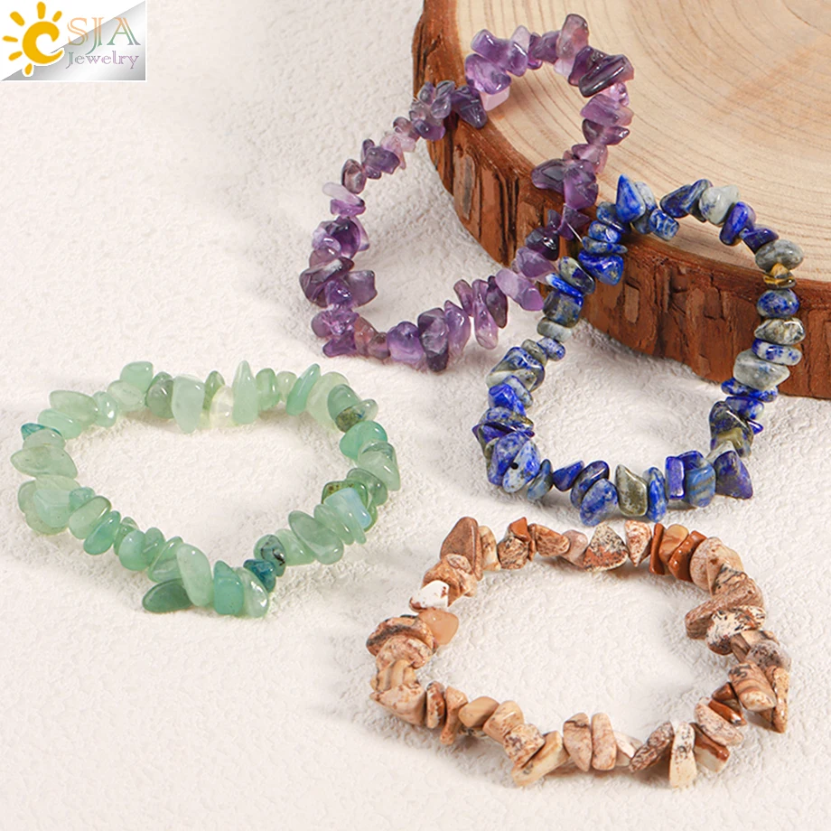 Women Girls CSJA Crystal Bracelet Irregular Energy Natural Stone Bracelet Chip Beads Gravel Stretch Bracelets Bangles H299 beaded bracelet,stone bead bracelet,crystal bracelet