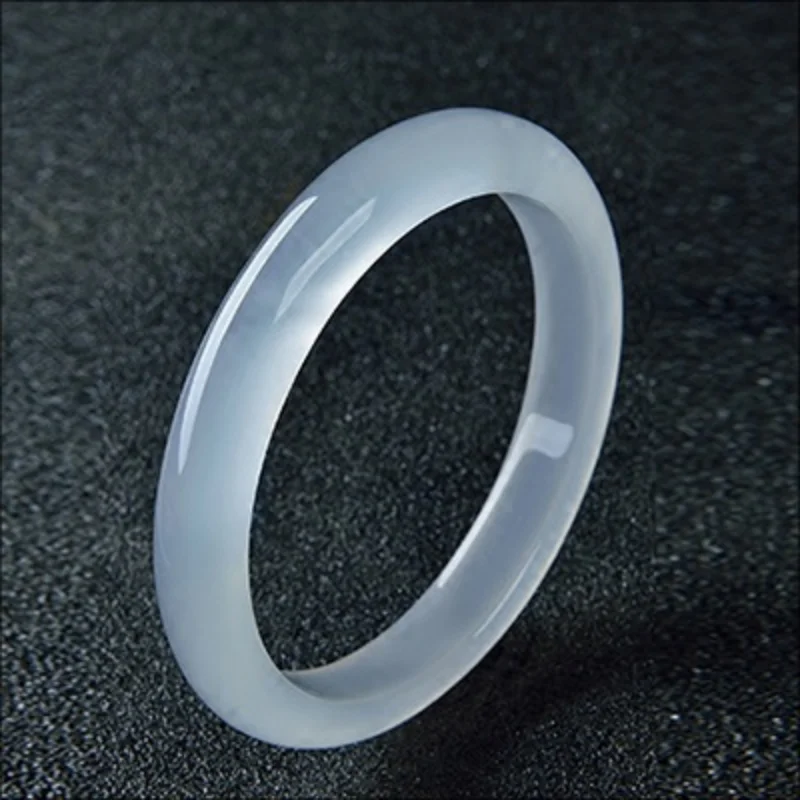 Chinese Natural White Chalcedony Hand Carved Wide Strip Jade Bracelet Fashion Boutique Jewelry Lady White Agate Bracelet
