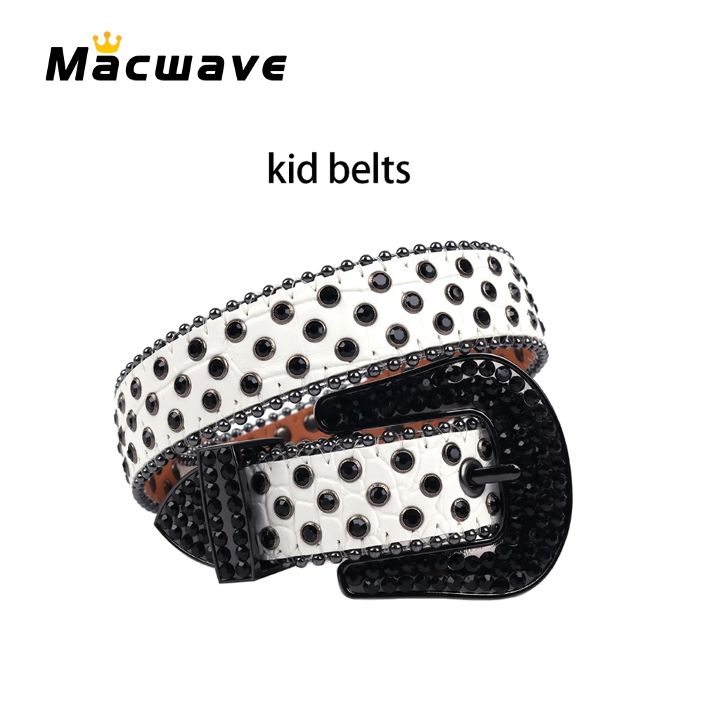 

New Rhinestones Belt For Kids Luxury Leather Boys Girls Waist Belt Strap Waistband Children Belts Crystal Studded Jeans Dress