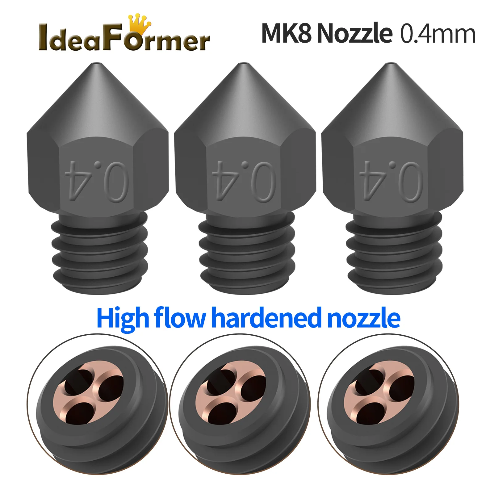 CHT MK8 Nozzle High Flow Hardened Steel Nozzle cht for Ender 3 ,V2 Ender 5 CR10 3D Printer Extruder Fit 1.75mm Filament