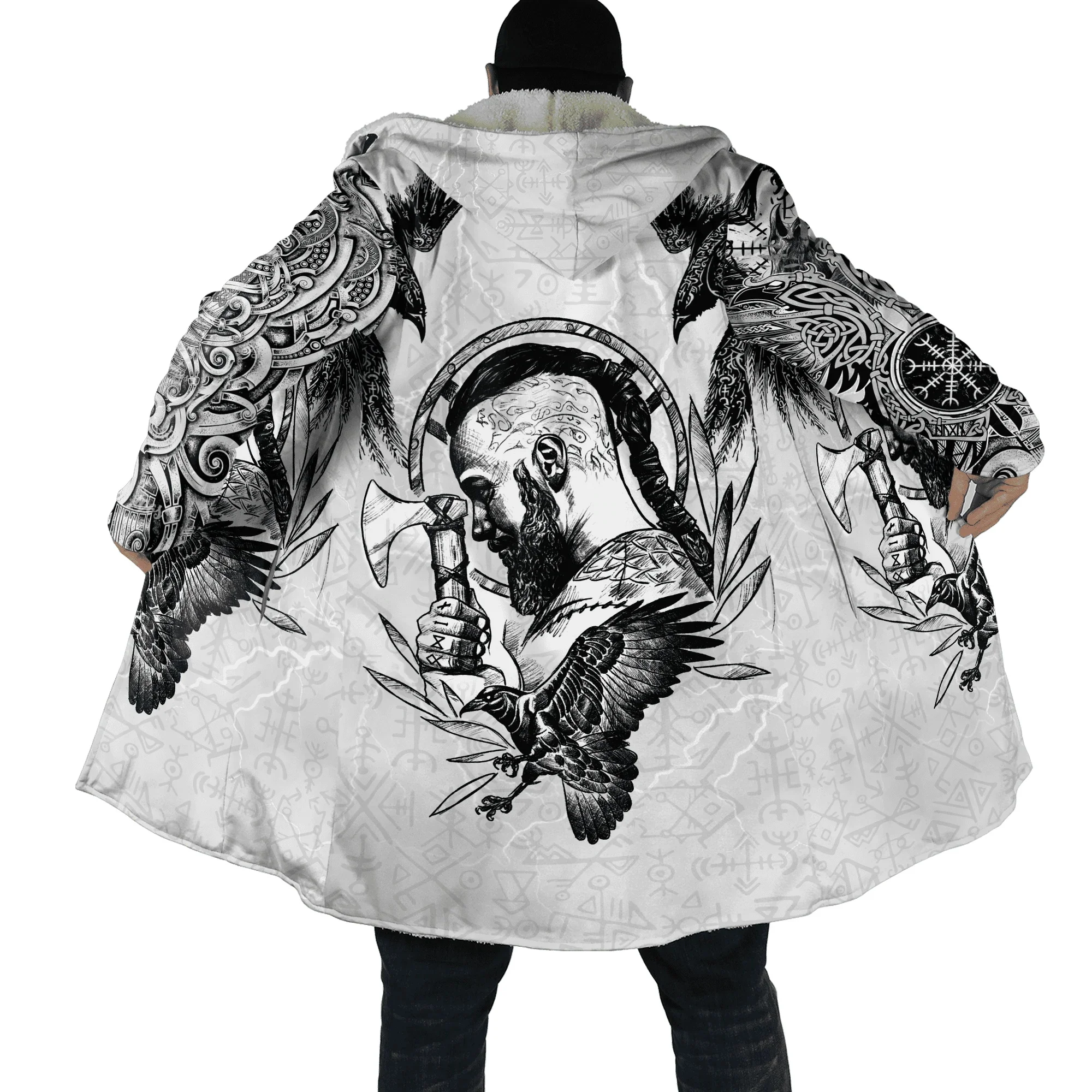 Manteau D'hiver Chaud En Cachemire Pour Homme Viking, Imprimé Tatouage, image size:2000x2000