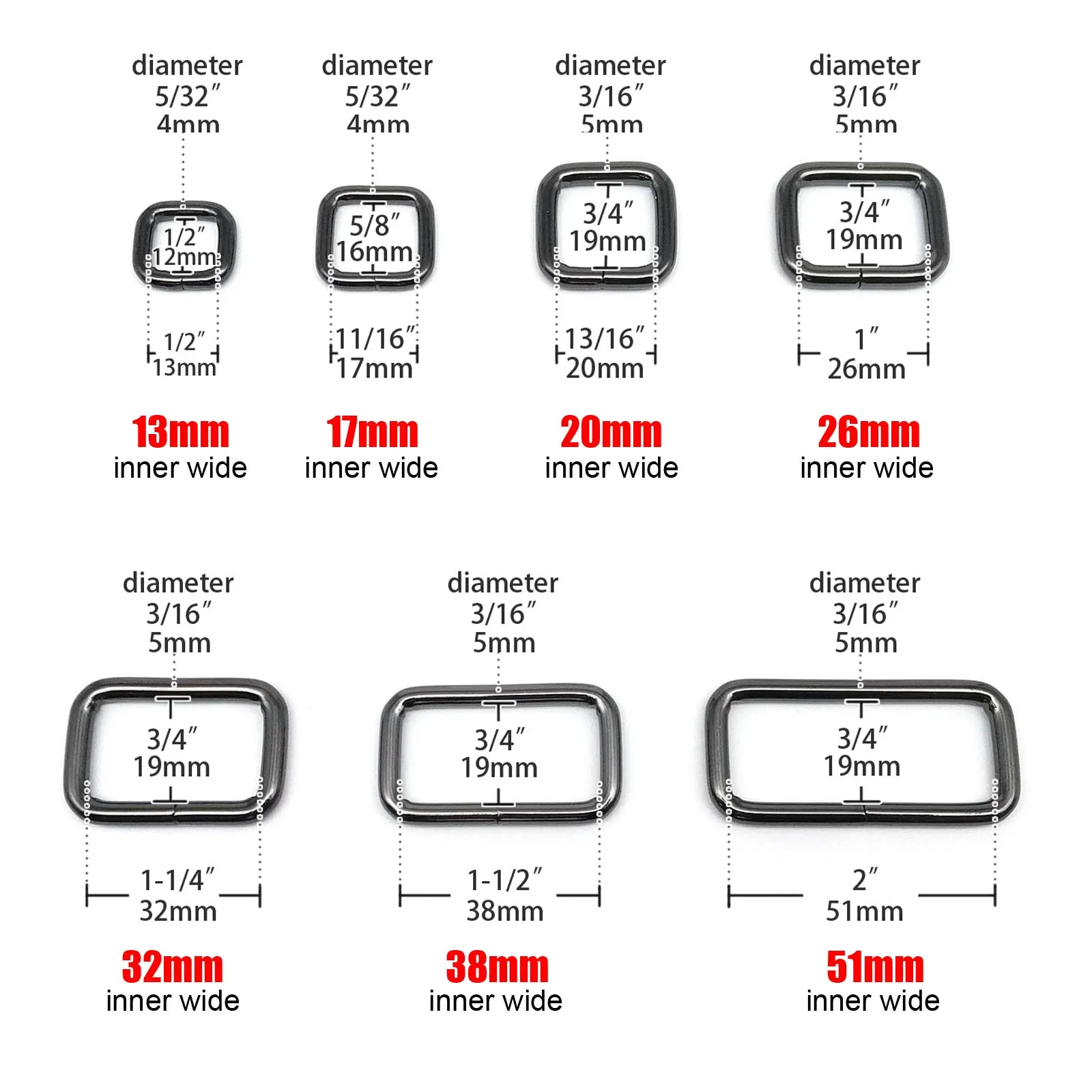 Metal Buckle Handbag Leather Bag Strap Belt Webbing Dog Collar Chain Rectangle Square O D Ring Clasp DIY