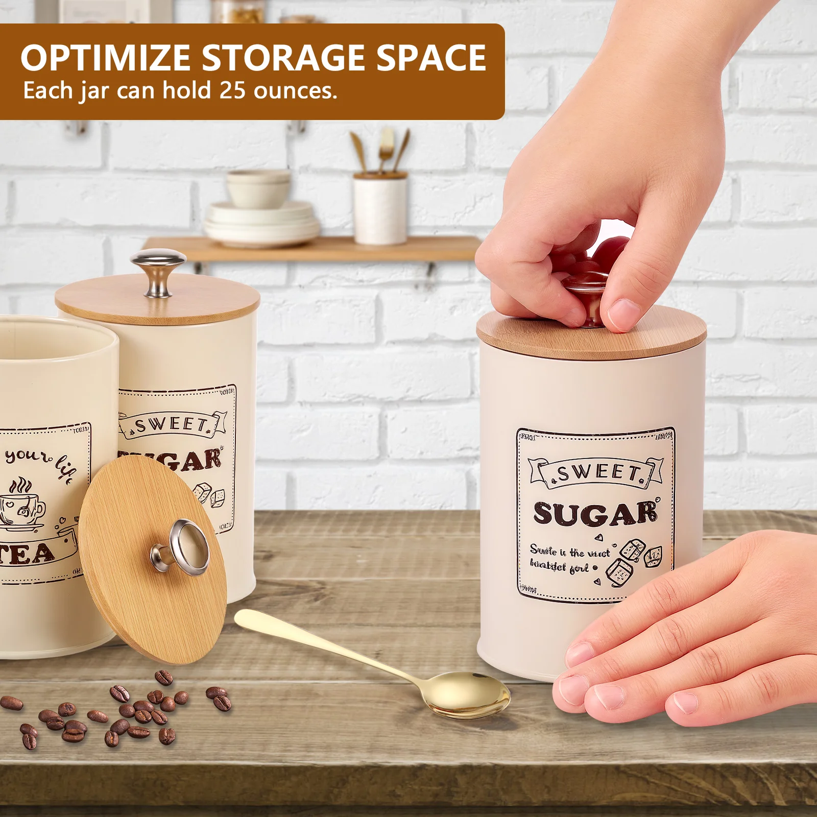 Coffee Bean Storage Airtight Containers for Food Conteiners Simple Style Bamboo Cover Iron Art Tea Can Sugar Bowl Kitchen Items 6