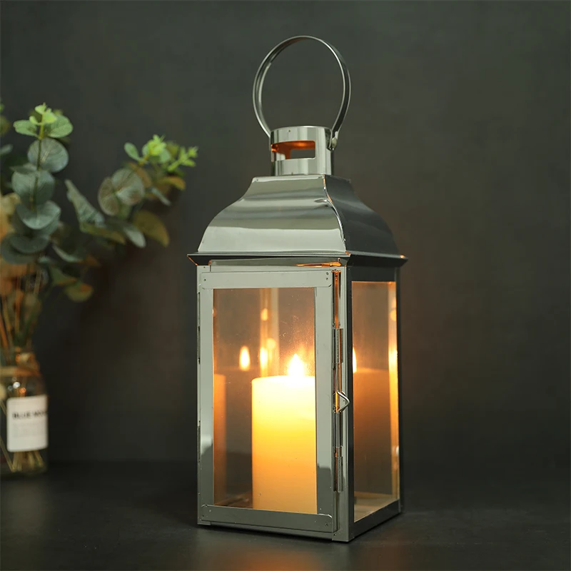 Stainless Steel Candle Holder Silver Lanterns 12.5'' High Candle Lanterns with Glass for Garden Indoor Outdoor Parties Weddings - Image 6