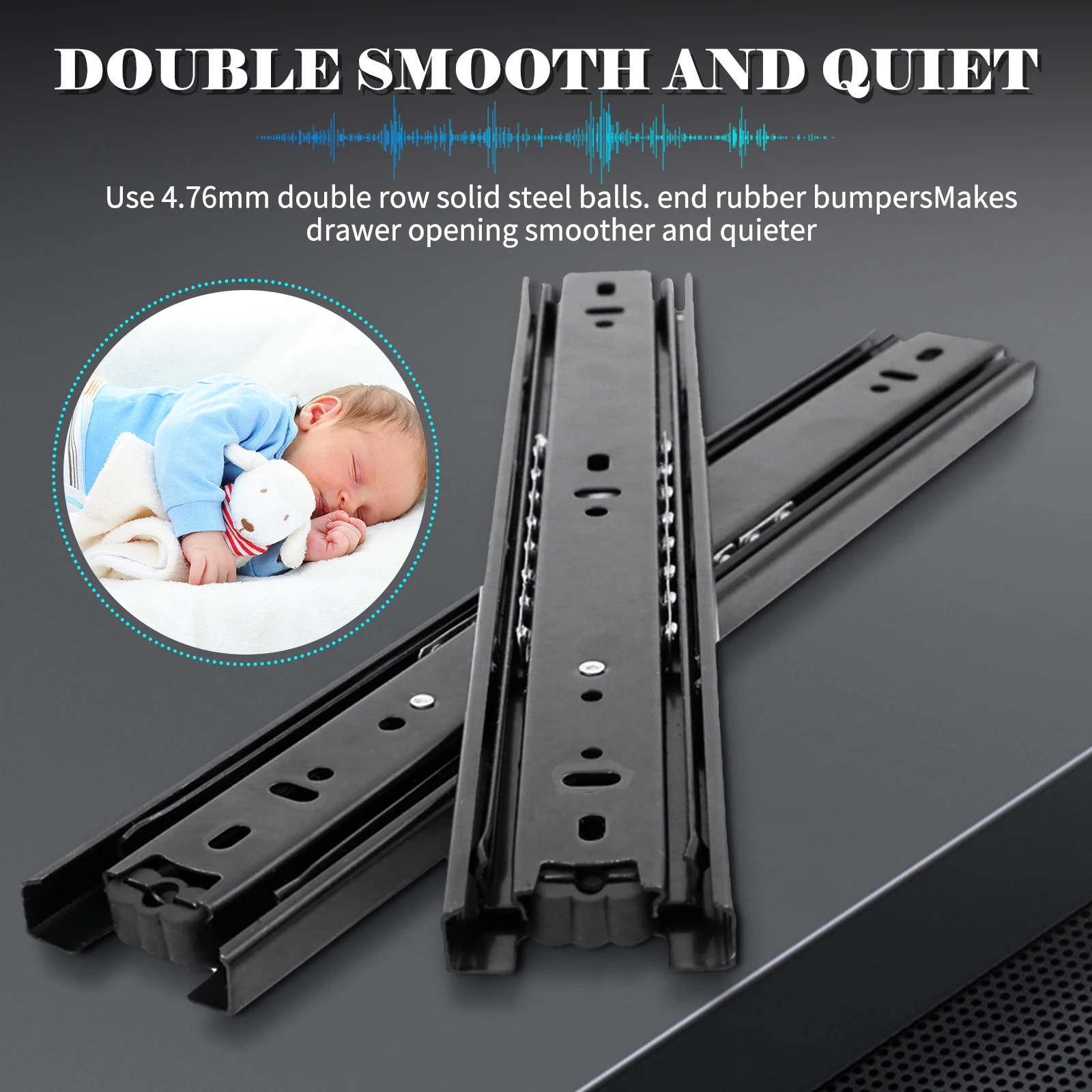 Hot Sale 25/30/35/40/45/50mm Black Zinc Plated Ball Bearing Drawer Slide For Furniture Drawer Slides Set