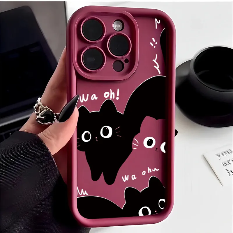 Cartoon Black Cat Silicone Phone Case Cover
