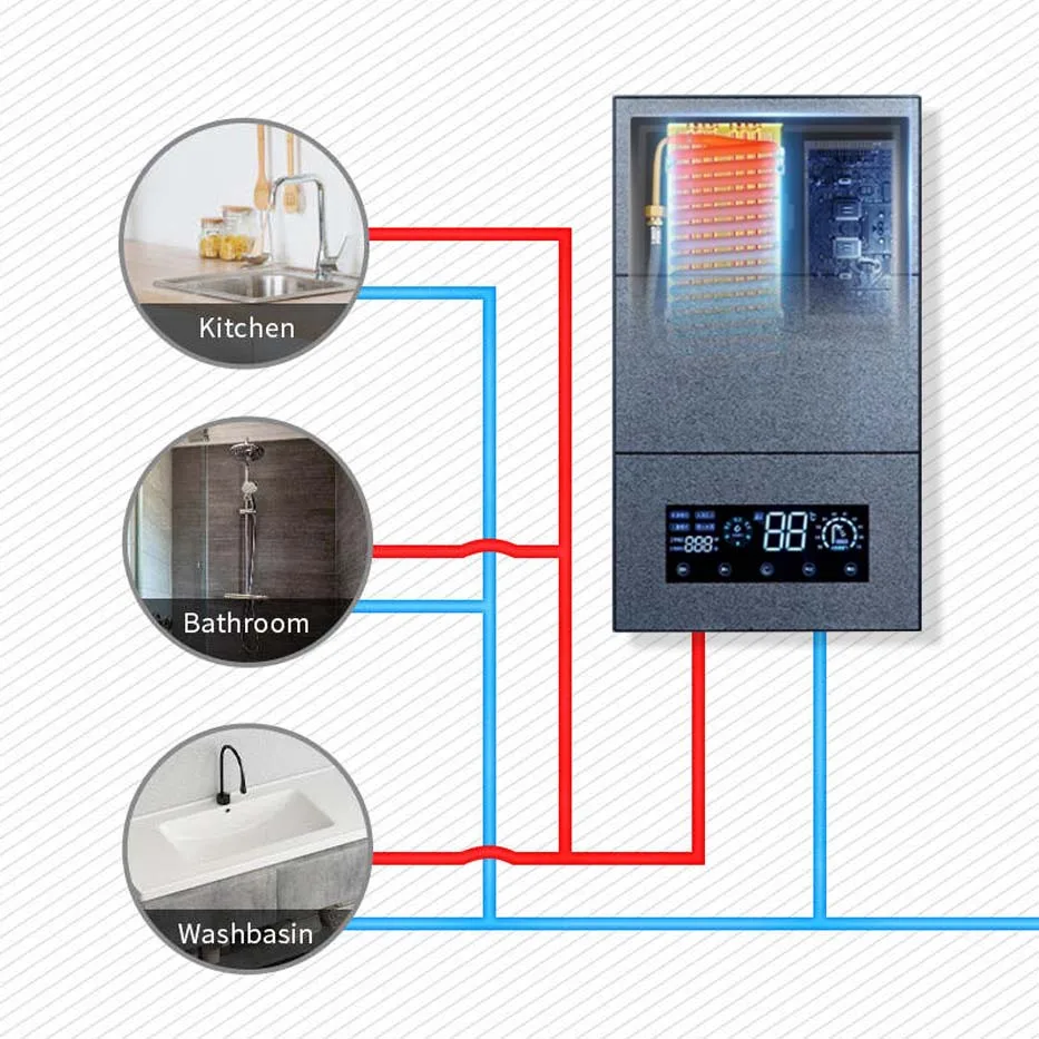 10-12KW Stepless Knob Portable Bath Water Heater Instant Electric Geyser Electric Shower Water Heater Tankless