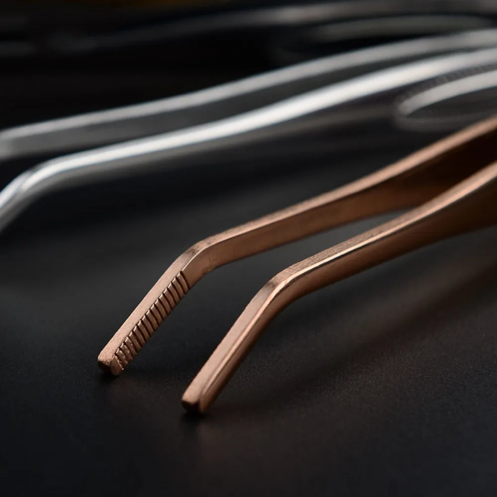 Curved Tip Stainless Steel Tweezers Anti-slip Withc Particles Cocktail Garnish Tongs Ridged Handle 22cm Tea Tweezers DIY
