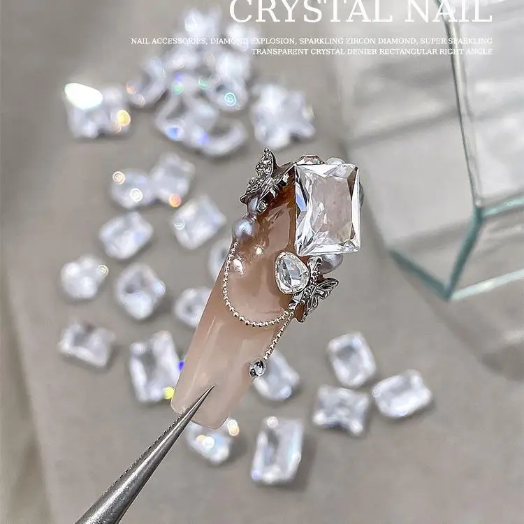 10Pcs 3D 클리어 지르콘 네일 아트 참 8 모양 뾰족한 바닥 다이아몬드 네일 라인 석 타원형/직사각형 보석 매니큐어 장식 1