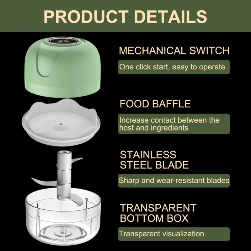 Chopper 100ML Electric Processor for Garlic Gingers Baby Onion Rechargeable Processor 5