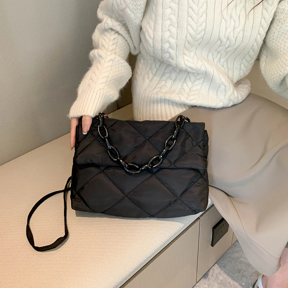 Chain Crossbody Square Bags Nylon Flap Ladies Shoulder Bags Fashion Quilted  All-match Winter Large Capacity for Girls Shopping