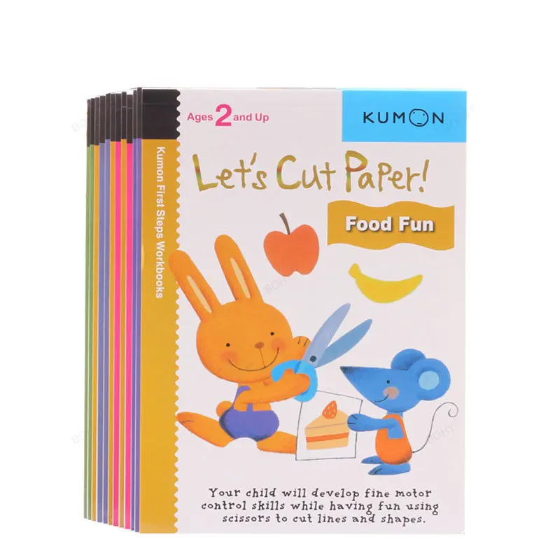 kumon-official-document-education-english-handicrafts-for-children-colored-origami-paper-cuttings-sticker-workbook-12-volumes