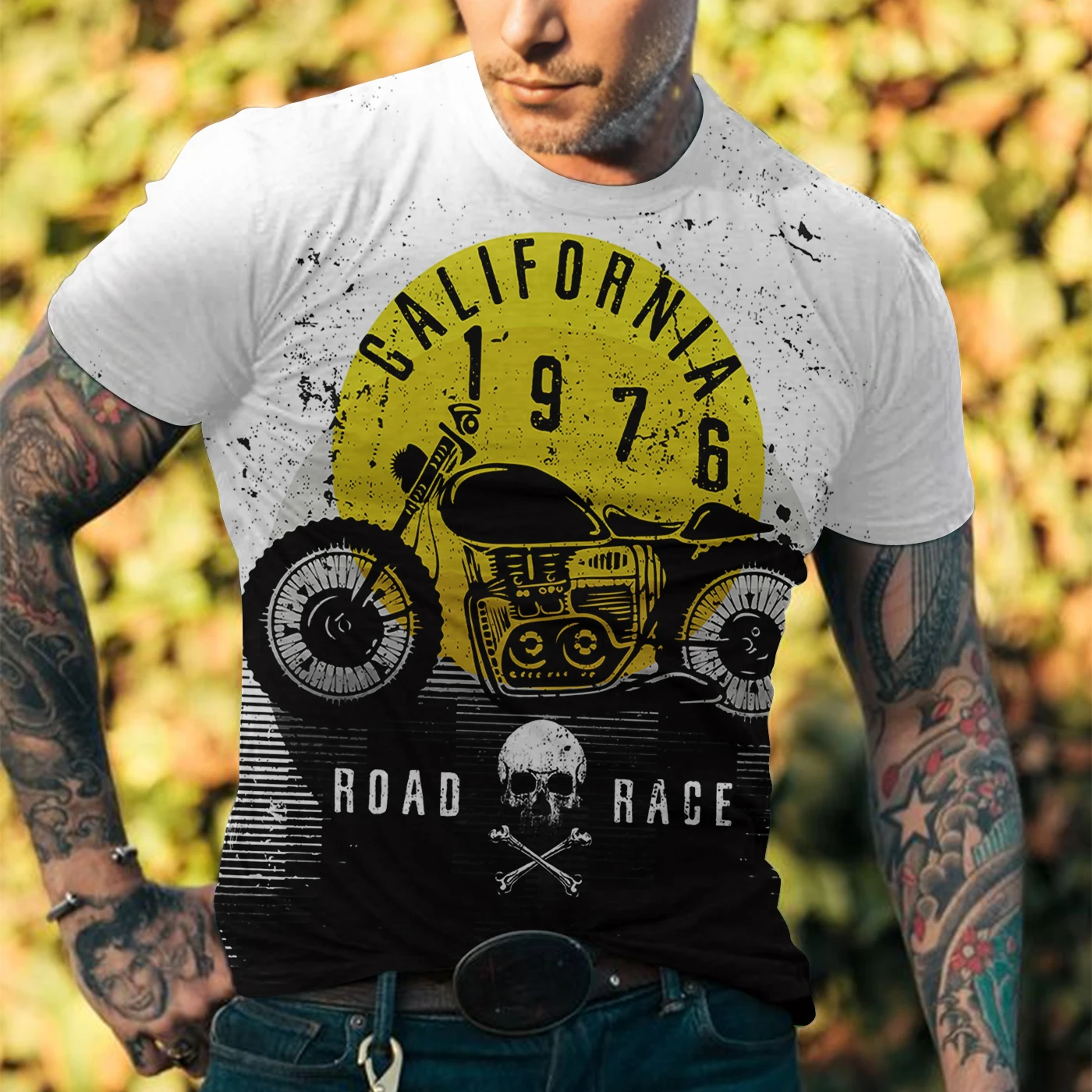 

2024 Summer Vintage Men's T Shirt 3d Retro Motorcycle Oversized Tshirts For Men Clothing Biker Racing T-shirts Motor Tees Tops