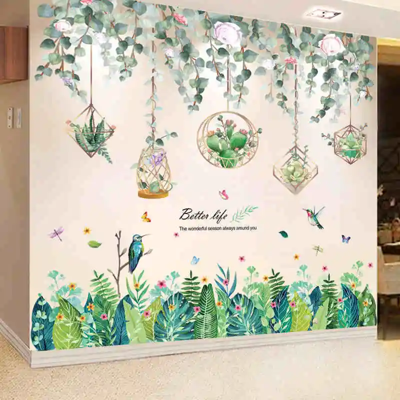 Stickers Muraux Plante Tropical Amovible Autocollants Décor DIY Arbre Vert  Feuille Verte Feuilles Feuille DIY Art Mural pour Salon Chambre Couloir