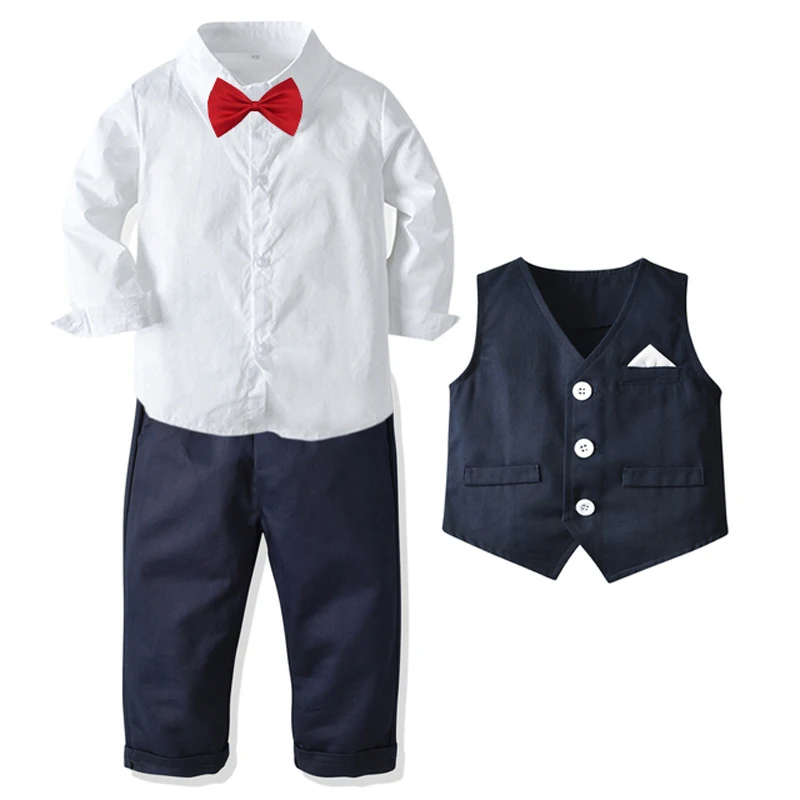 Completo Elegante Bambino 4 Pezzi | Camicia, Gilet, Papillon E Pantaloni Per Matrimoni E Feste - Foto 3