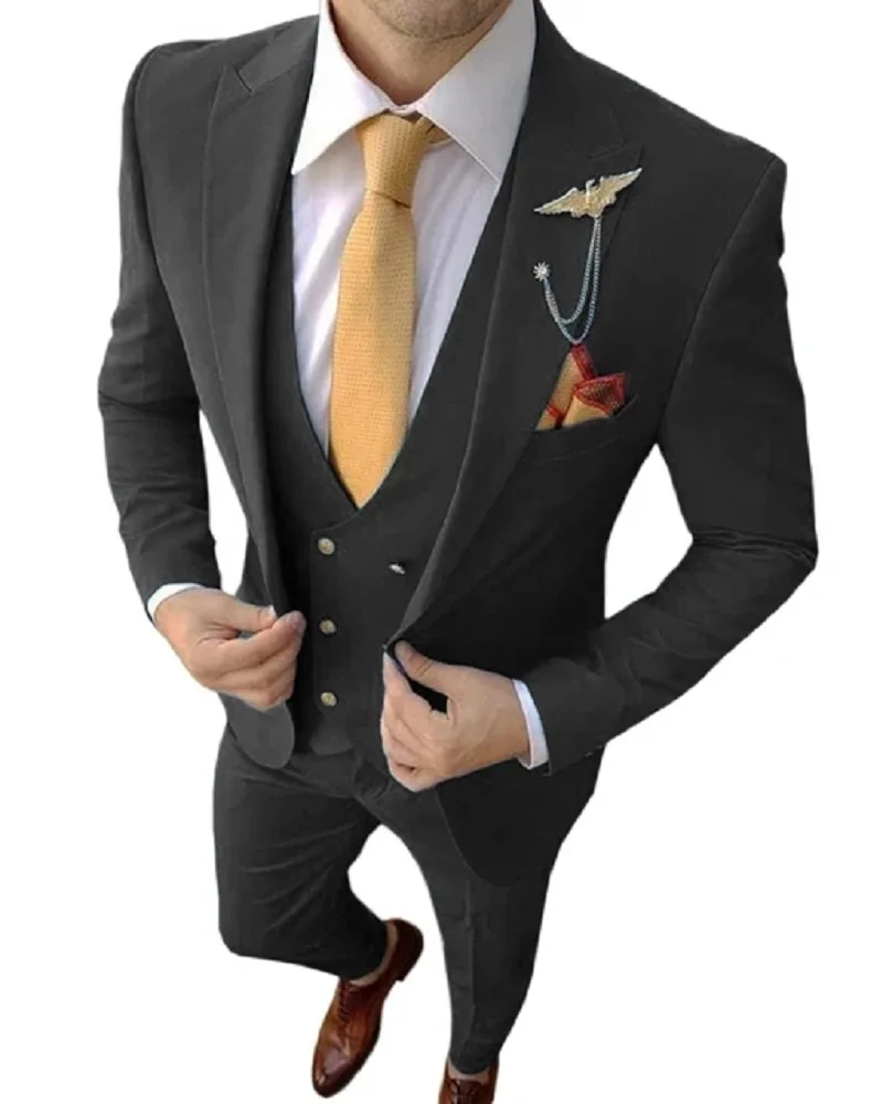 12 Colors Formal Business Men Suit Costume Homme Tuxedos For Wedding Bridegroom 3 Pcs Prom Slim Fit Blazers Jacket Pant Vest