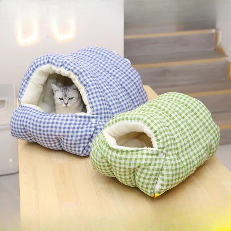 Cat Dog Pet Warm Cozy Cushion Bed With Blanket Design Pet Sleeping Bag