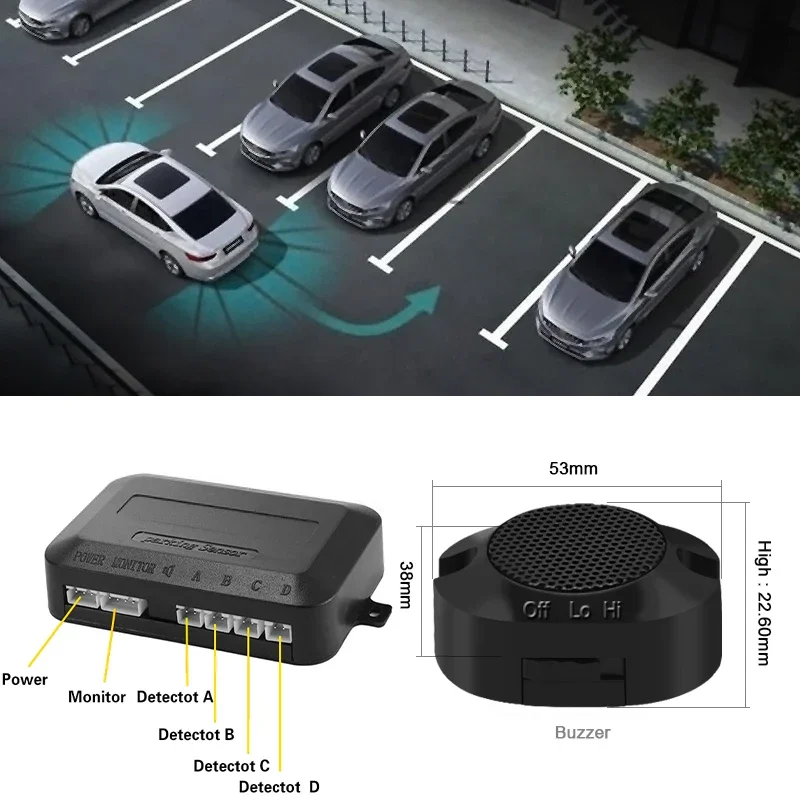 Car Parking Sensor Assistant Park tronics 4 Black/Silver/White/Blue/Red 13mm Flat Sensors Reverse Radar Sound Buzzer Alarm Sound