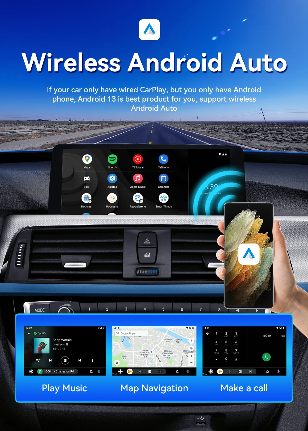 Carlinkit Ai Box Android 13 Led Wireless Android Auto & Apple CarPlay Smart  Tv Box QCM6225