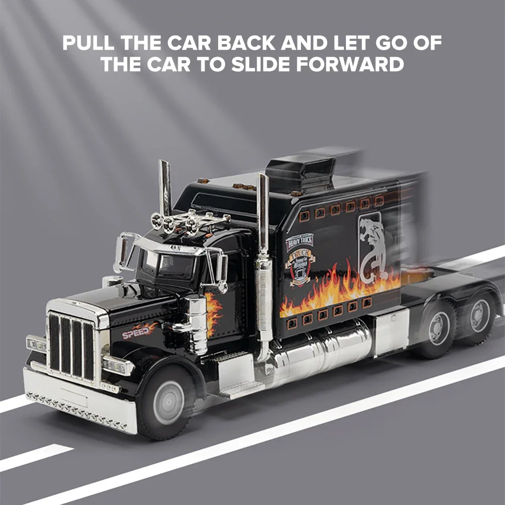 Metal Cars Toys Scale 1:24 Peterbilt 389 Container Trailer Lorry