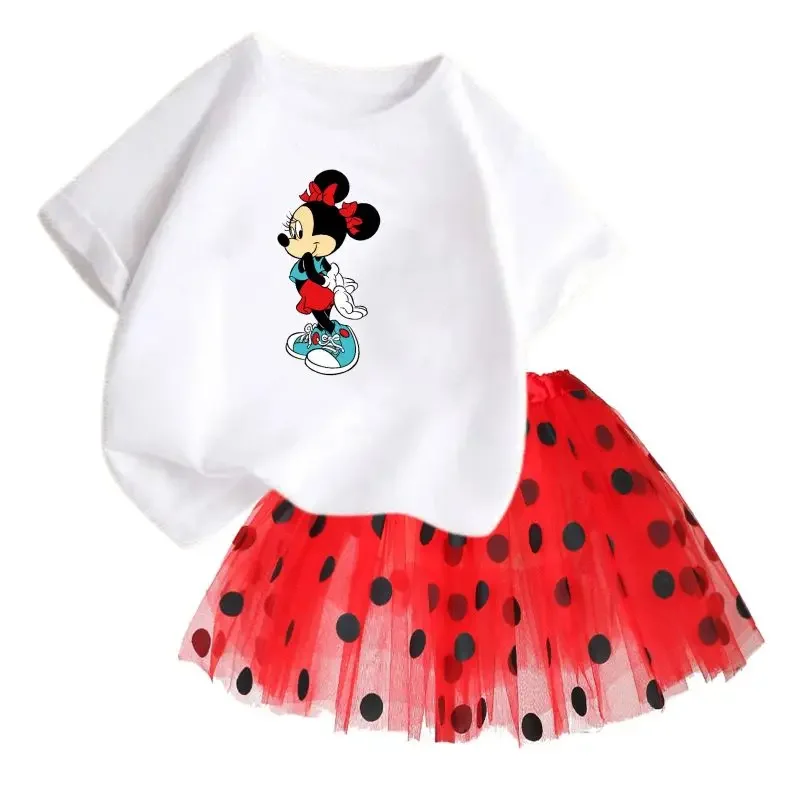 thumbnail image 1 of Conjunto de 2 piezas de camiseta de algodón para niños de Mickey de Disney, falda tutú de princesa de ballet esponjosa, falda de encaje para fiesta de cumpleaños de niña, 1 of 5