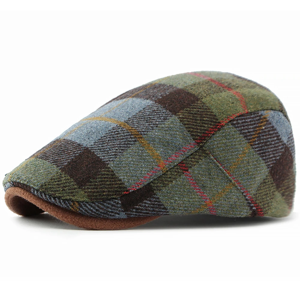 HT4319 Berets Autumn Winter Caps Men Women Plaid Beret Caps Artist Painter Wool Beret Hat Male Female Flat beret hat woolen beret