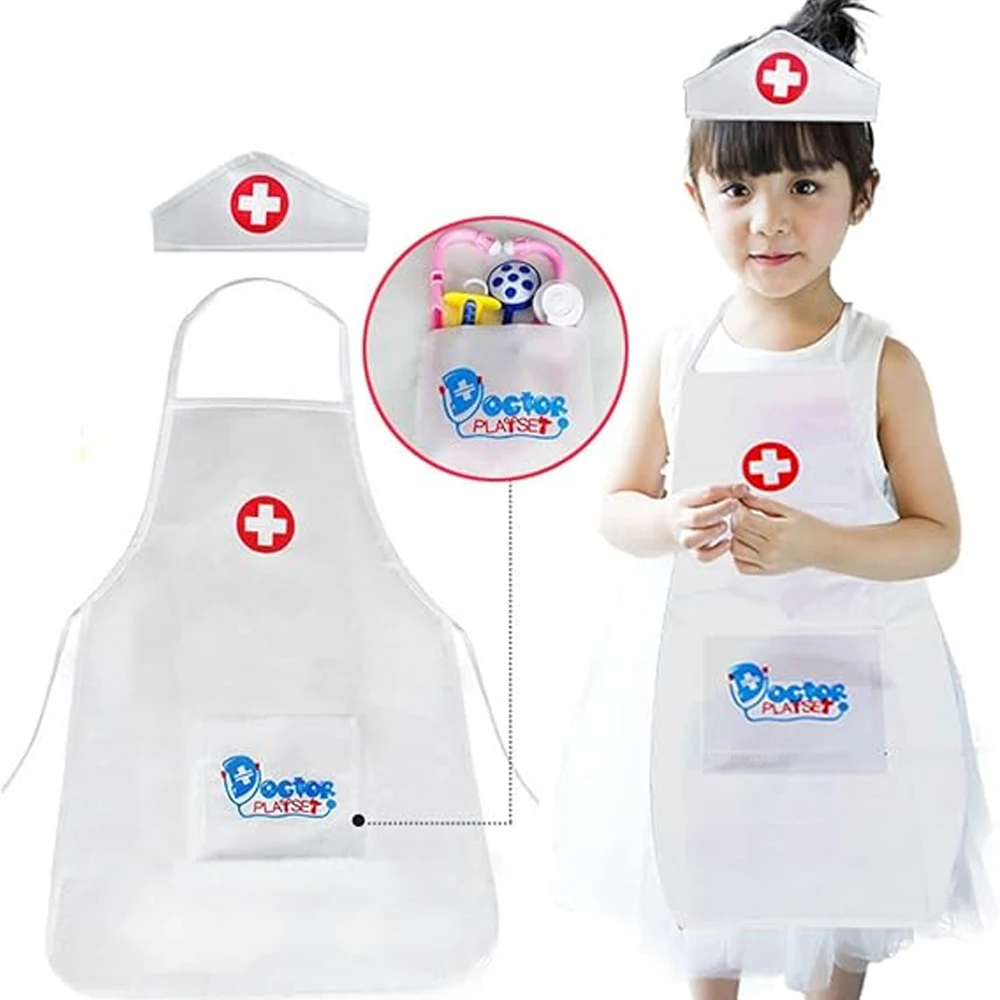 Doctor Nurse Cosplay Uniform and Hat for Kids White Apron Pretend Play Toy Kindergarten Family Costumes Educational Toys 2