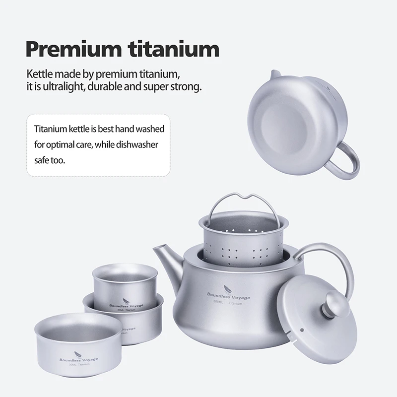 Boundless Voyage Titan-Wasserkocher, 300 ml, tragbare Teekanne, wiederverwendbar, für Reisen, Camping, Kaffee, Teekessel – Detail 3