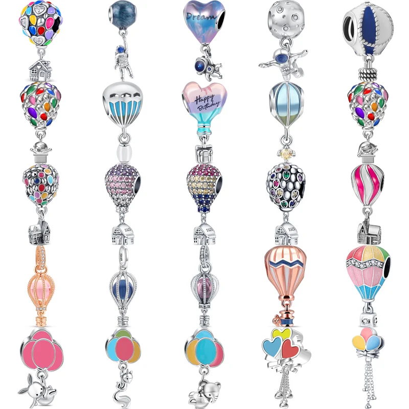 

Fit Original Pandora Charms Bracelet Jewelry 925 Sterling Silver Beads Colorful Dream Hot Air Balloon Happy Birthday DIY Pendant