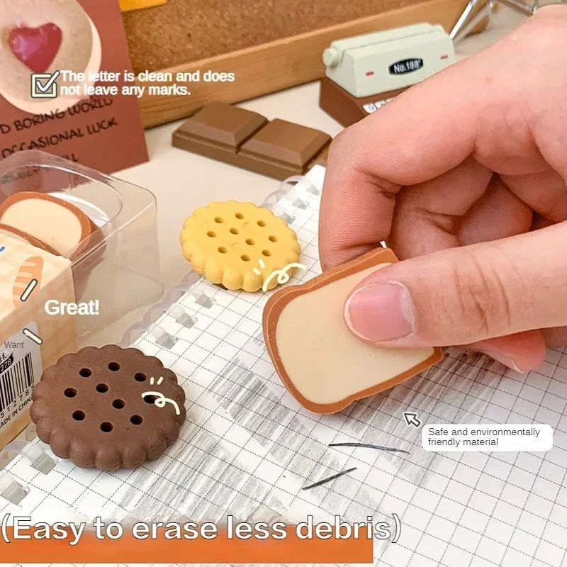 Cartoon Fun Snack Eraser Cute Cookies Bread Chocolate Shape Eraser Kawaii Girls for Gifts Students Stationery School Supplies pencil eraser biscuit eraser