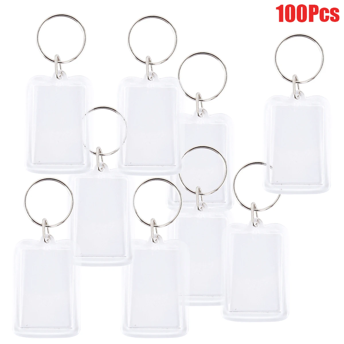Blank Photo Keyrings 100/200pcs acrylic display holder Acrylic Blank Picture Insert Keychain Double Sided Clear Key Ring Photo Holder with Split Ring