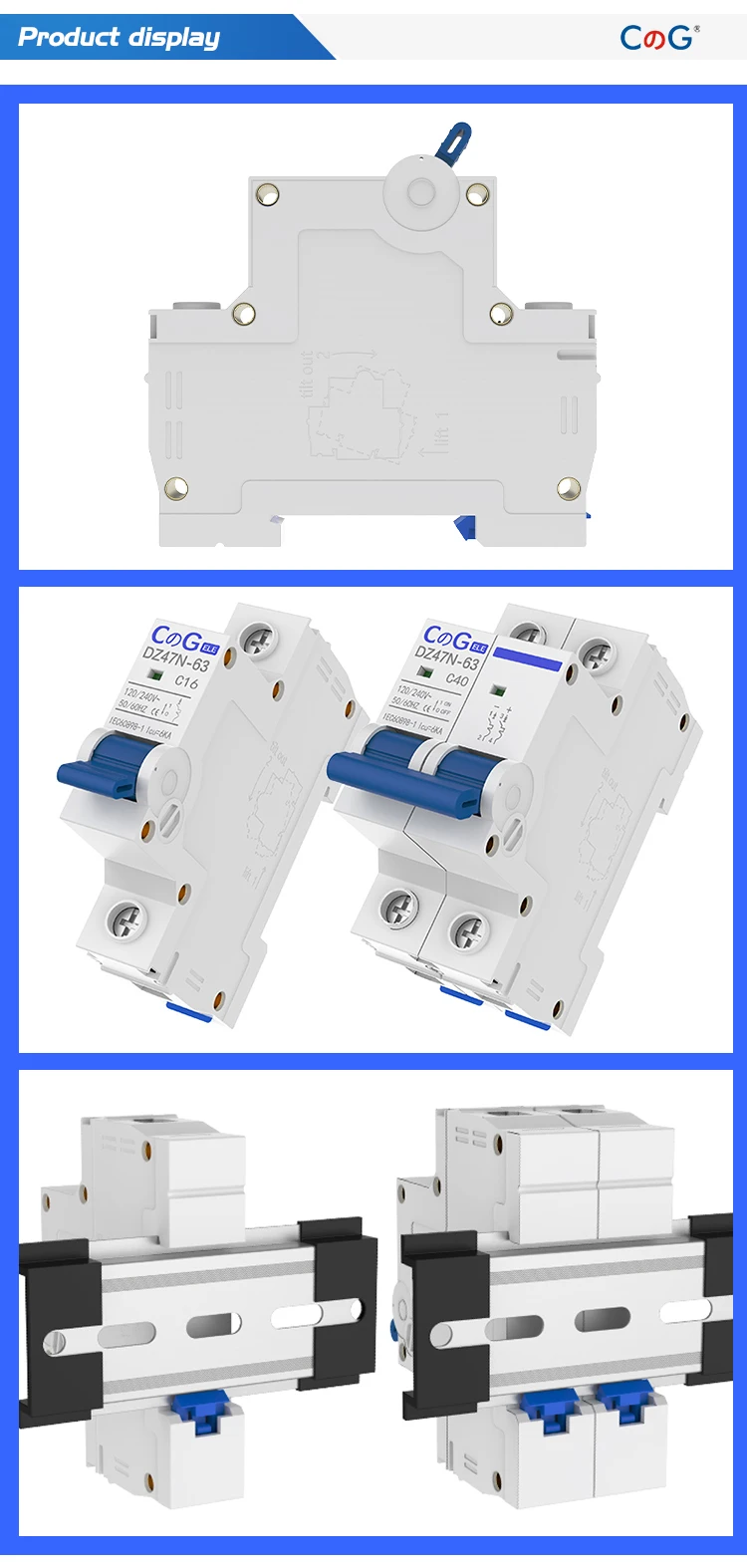 CG DZ47N 1P/2P 6A 10A 16A 20A 25A 32A 40A 50A 63A Leistungsschalter 120/240V MCB DIN-Schienenmontage AC-Trennschalter – Detail 6