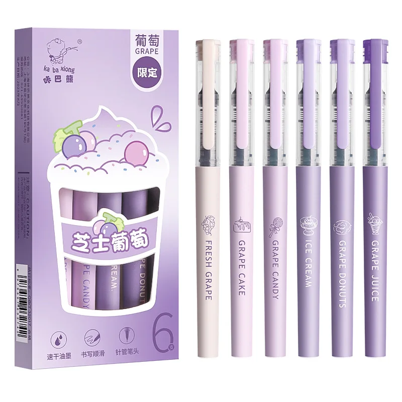 학교 사무실용 아이스 포도 롤러 펜, 블랙 컬러 잉크, 스트레이트 액체 볼포인트 젤 펜, 빠른 건조, 상자당 6 개, 0.5mm