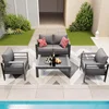 5 Pcs Metal Modern Patio Furniture Set, Outdoor Sectional Sofa for Balcony, Aluminum Patio Furniture, Garden, Dark Grey 2