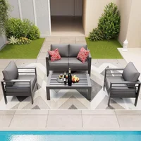 5 Pcs Metal Modern Patio Furniture Set, Outdoor Sectional Sofa for Balcony, Aluminum Patio Furniture, Garden, Dark Grey 2