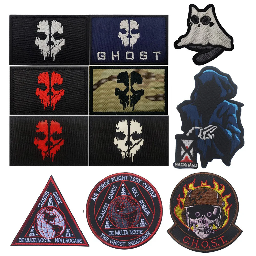Call Of Duty Ghost Mask Patch Ricamata Glow-In-The-Dark Cat Camouflage Morale Zaino Hook & Loop Patch Per Abbigliamento