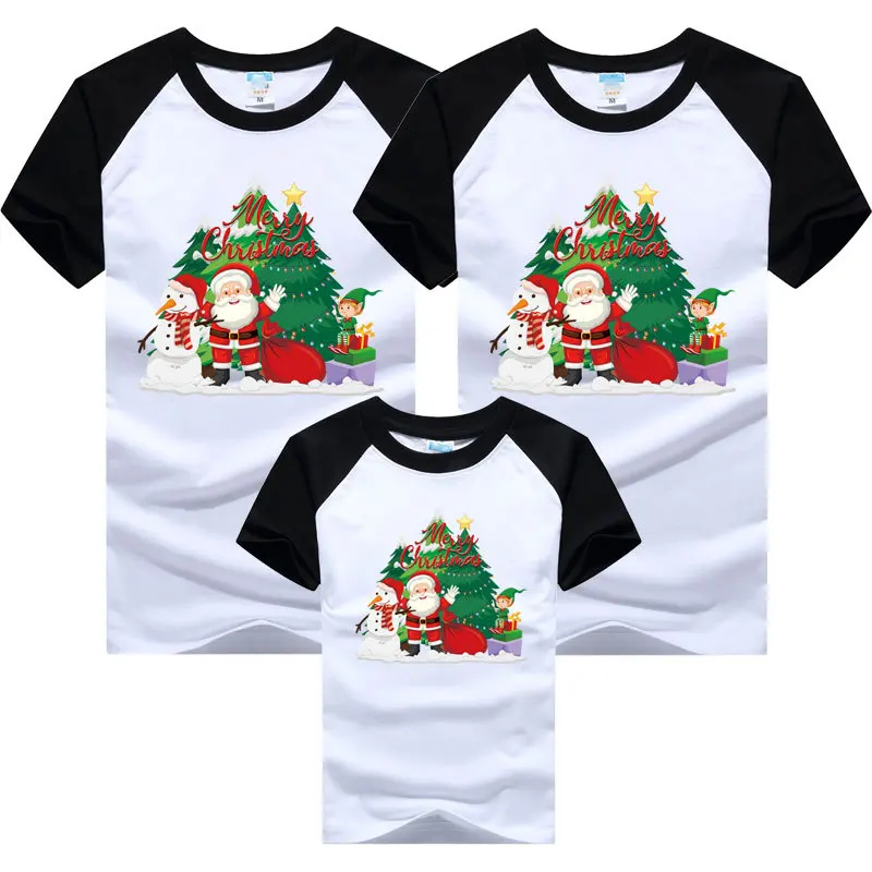 Cute Christmas Family Matching T-shirts Mom and Daughter Clothes Father and Kids Tees Cotton 5