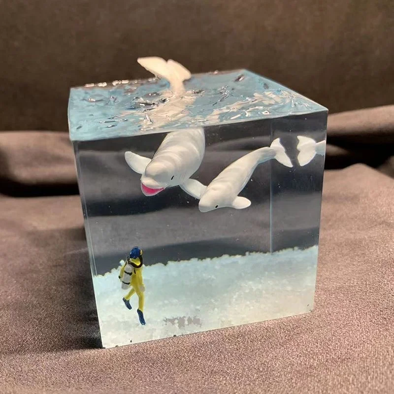 

Креативные забавные украшения Beluga Diver Night светильник из смолы, украшения на стол, креативный художественный куб, украшение для дома, подарок на день рождения