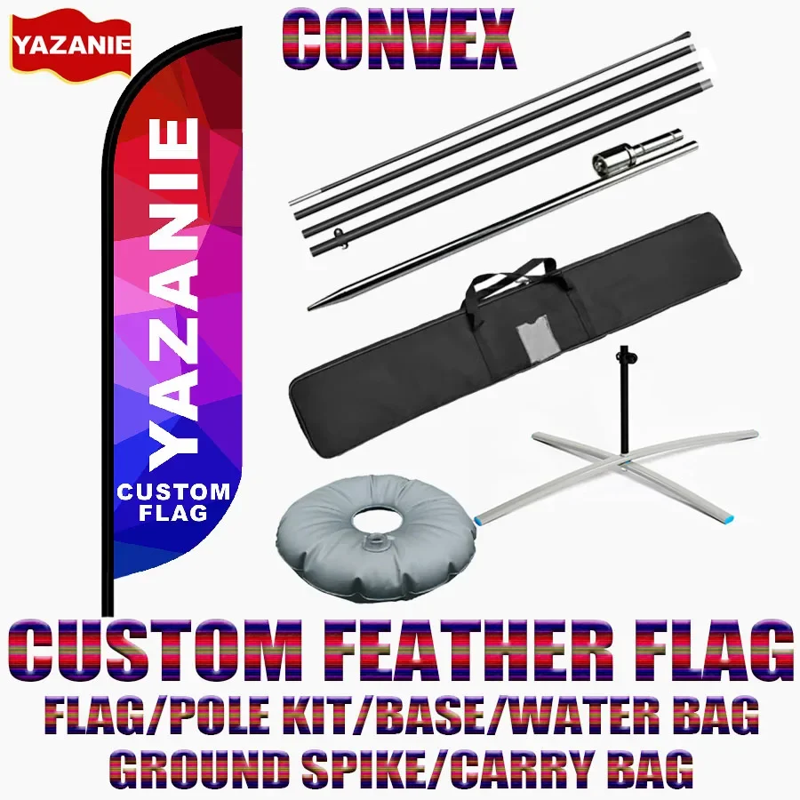 Convex Custom Feather Flag with Pole Kit Cross Base Ground Spike Single ...