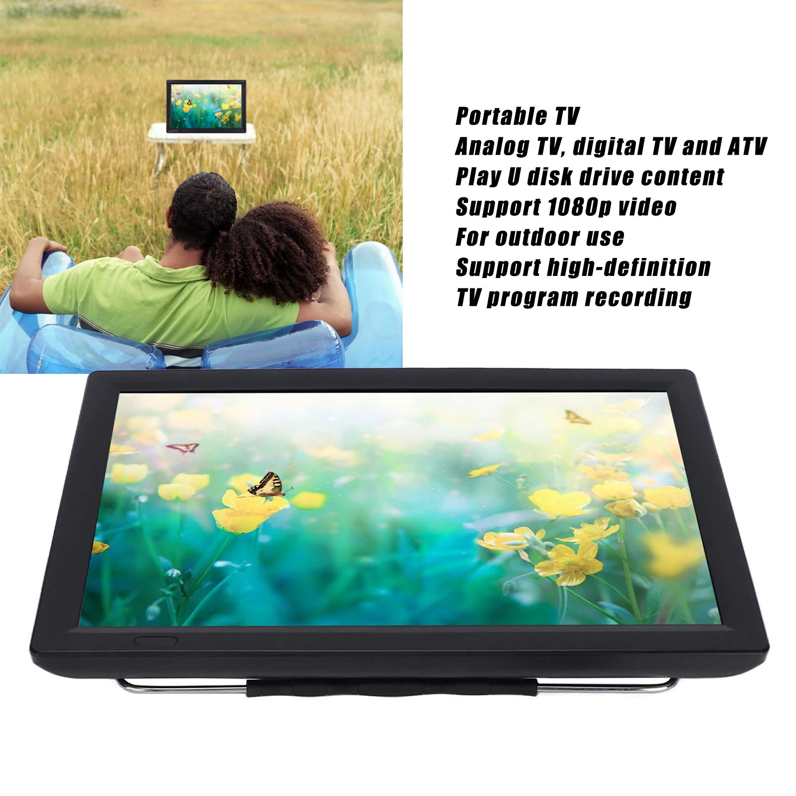 LEADSTAR 14 Inch Digital TV Portable Television with Stand for Home Car Outdoor Travel EU Plug 110‑220V