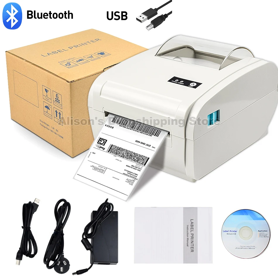 4X6 Printer Label Termal Printer Pengiriman Kode Batang 110Mm USB Logistik/Bluetooth Pengupas Otomatis Kompatibel dengan Shopify Ebay Amzon