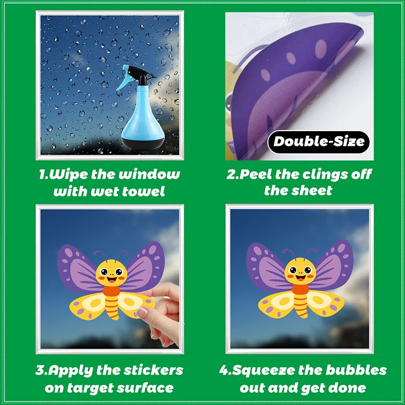 Spring Window Clings Tulip Flower Butterfly Hummingbird Double-Sided Removable Static Spring Window Stickers Decals 9 Sheets